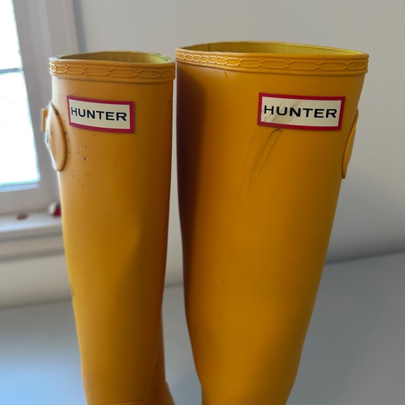 Hunter Original Tall Rain Boots Yellow Natural Rubber Waterproof Wellies - Picture 3 of 7